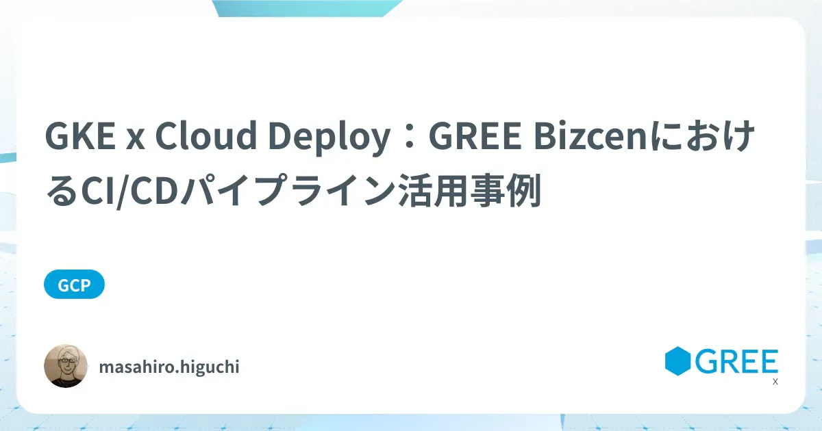 記事「GKE x Cloud Deploy：GREE BizcenにおけるCI/CDパイプライン活用事例」のアイキャッチ画像